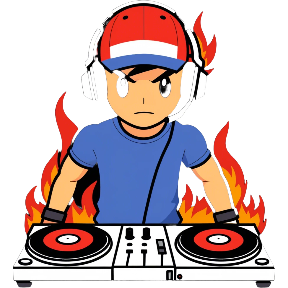 Hot handsomeb muscular 6ft tall ash ketchum being a  dj and his music is on fire while men dance emoji
