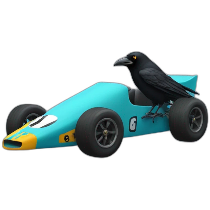 A crow driving a racecar emoji