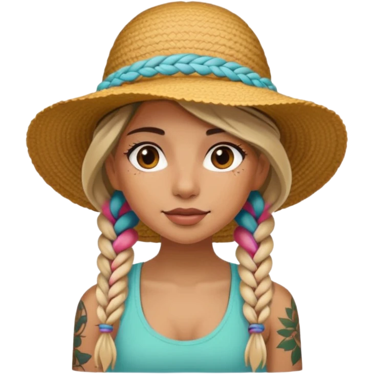 color braided girl with hat and tattooed emoji