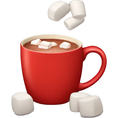 red mug with hot cocoa and marshmallows in it emoji
