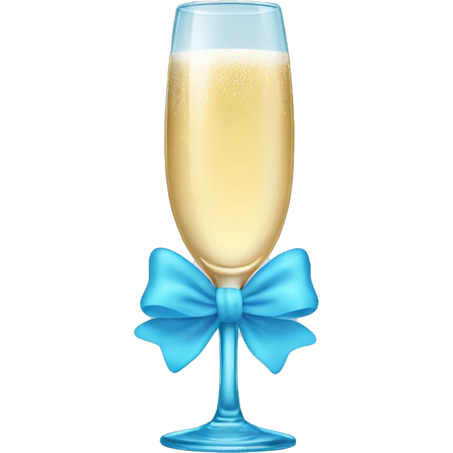 Champagne glass with baby blue bow on stem emoji