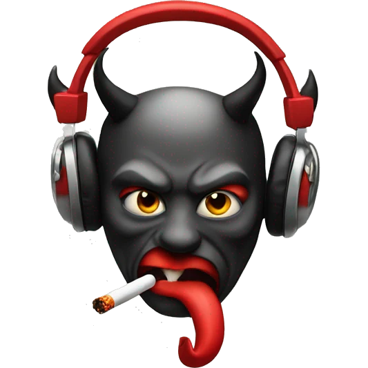 Devil emoji smoking a cigarette with headphones emoji