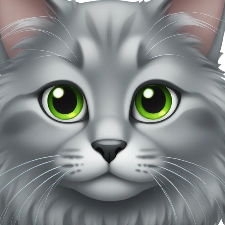 Fluffy grey cat with green eyes emoji