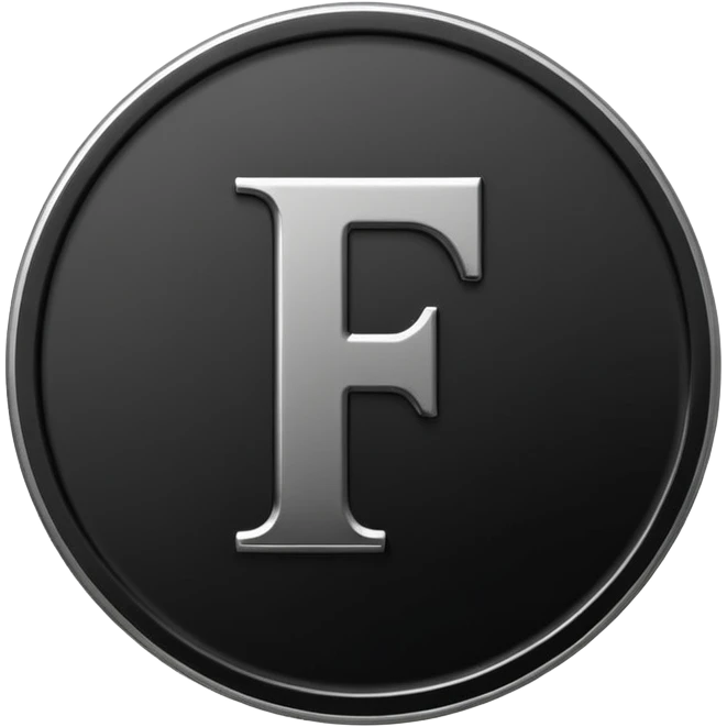 Emoji icon of a black coin with engraved letter F, minimalist style, isolated emoji