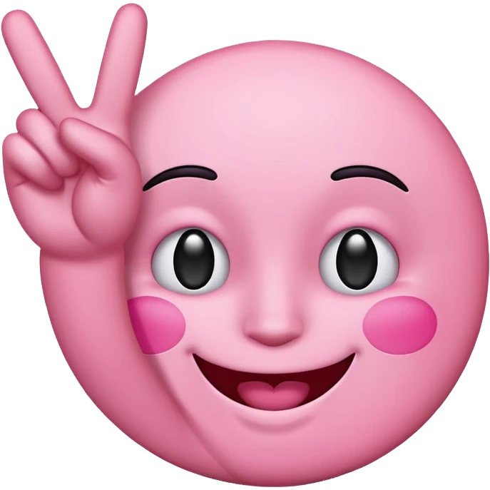 smiling pink emoji, holding up peace sign emoji