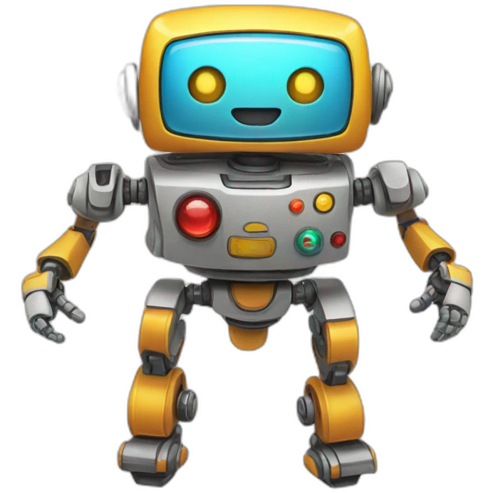 a cheerful multi-colored jumping robot emoji
