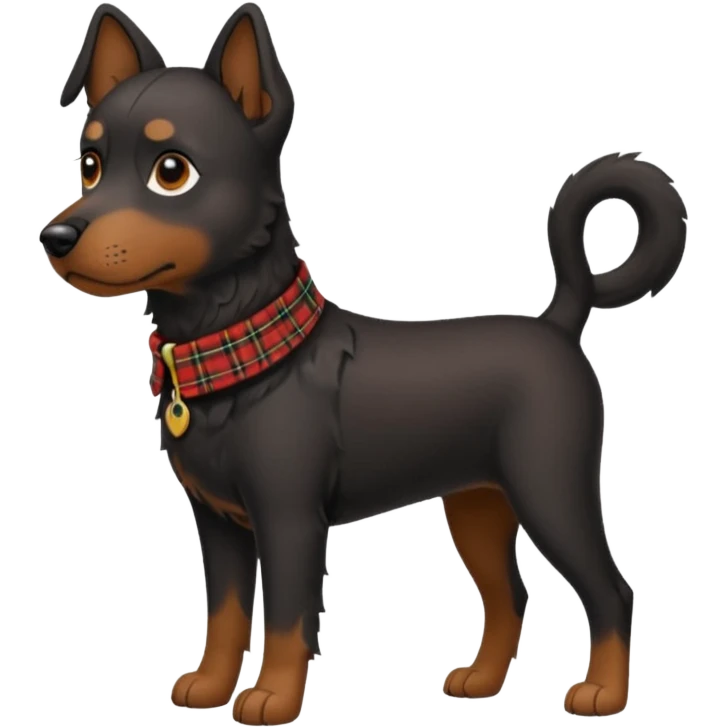 Medium size black dog with tartan collar emoji