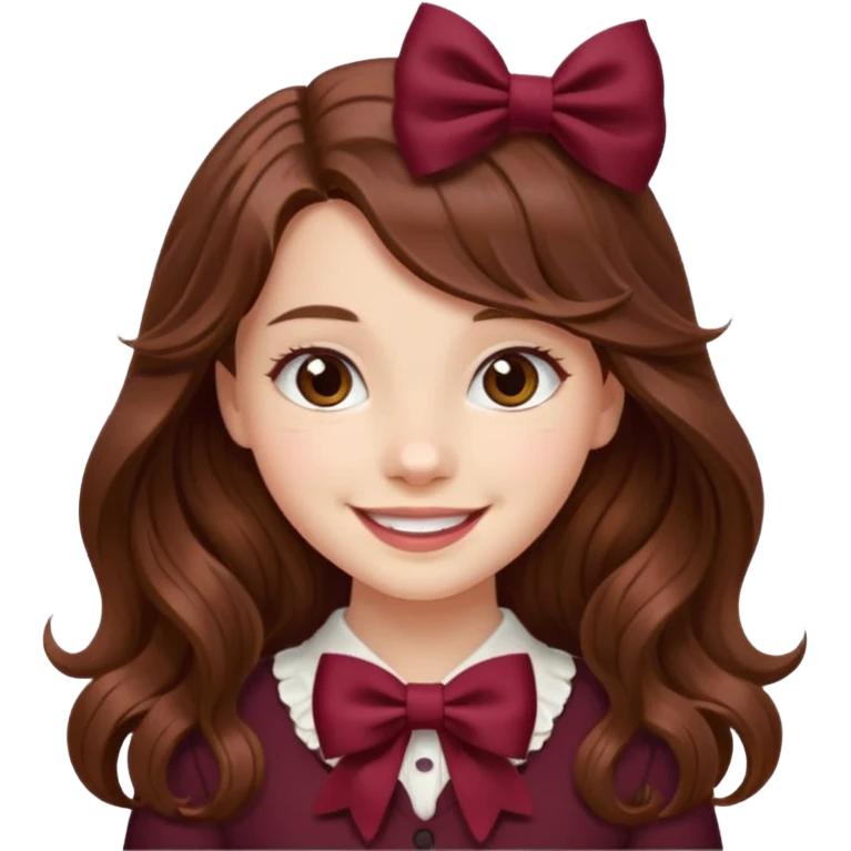 girl wavy long hair brown hair with a burgundy bow emoji