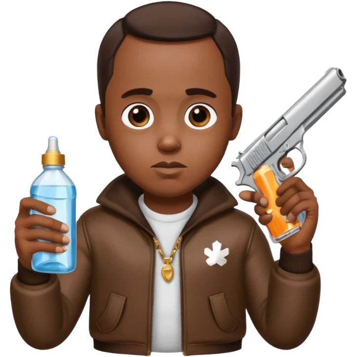 diddy shooting a gun in his right hand and baby oil in his left emoji