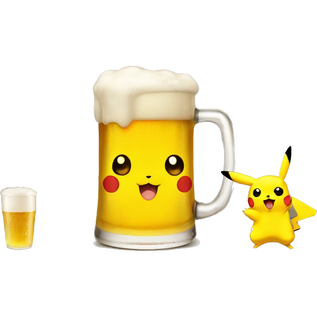 Pikachu and the beer emoji