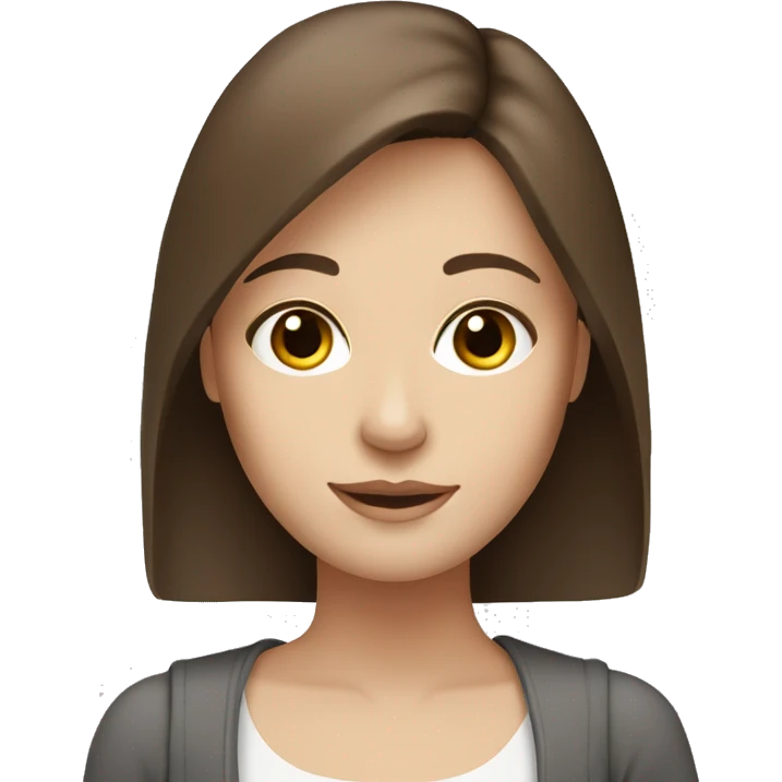 medium straight brown hair, white skin, woman, brown eyes, creatve emoji