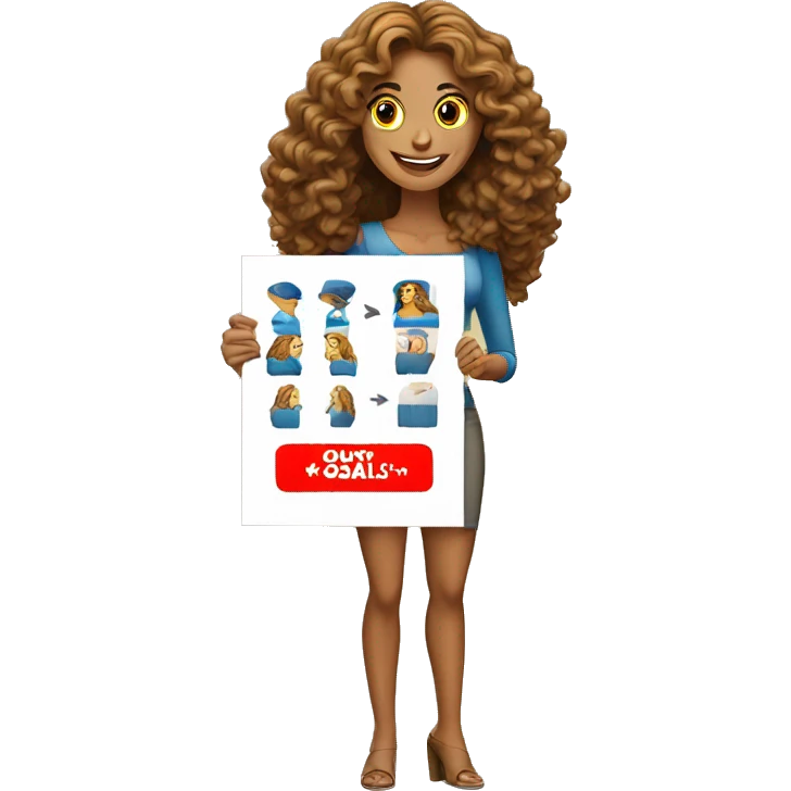 Tan woman with long curly hair relator with for sale sign  emoji