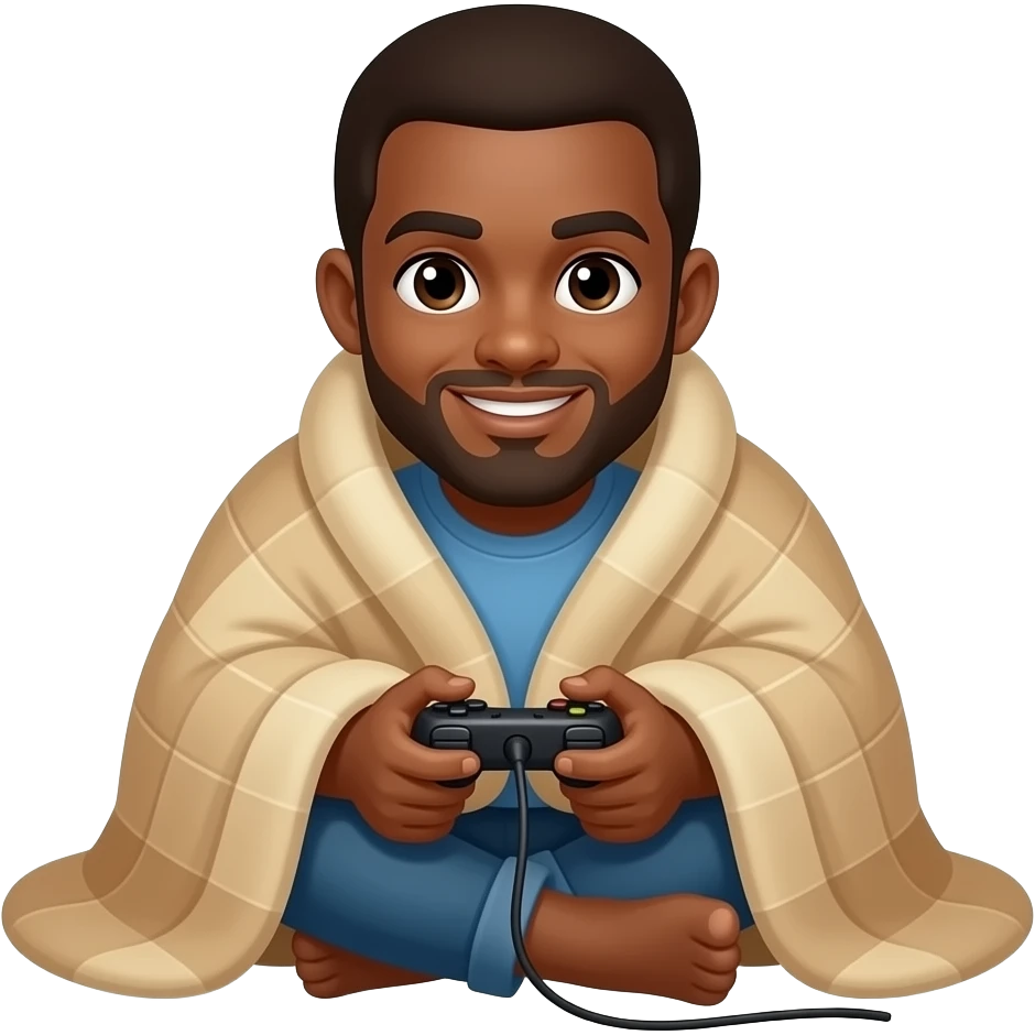 brown guy cozy wrapped in a blanked gaming emoji