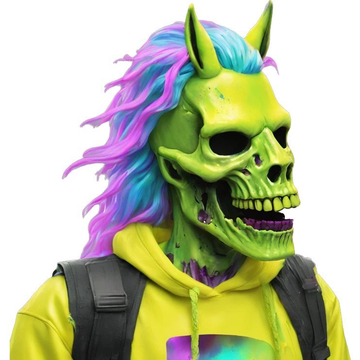 .Zombie_ Vaporwave black holographic oilslick zombie unicorn smoking yellow caution tape  emoji