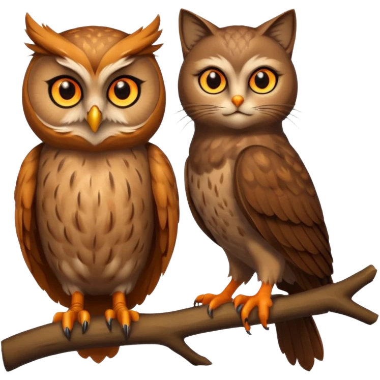 Owl on a branch with a cat's head emoji