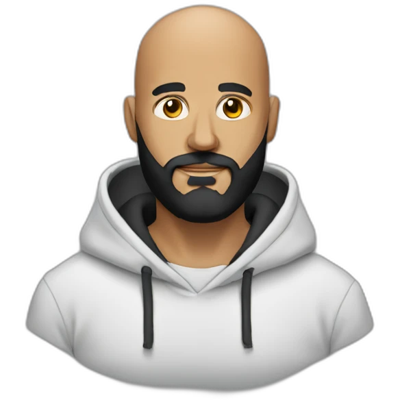 Bald man with a thick black beard black hoodie emoji
