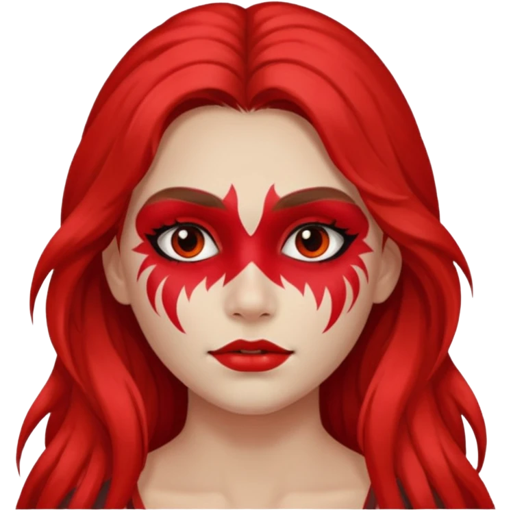 a long-haired full red face paint devil girl  emoji