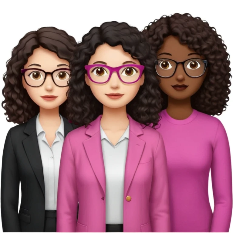 Una mujer con el cabello liso,negro,blanca y cara perfiladita otra con el pelo odulado medio crespito y blanca pelo marrón y otra con el pelo odulado medio liso morenita y con gafas rosada y por último otra Morena oscurita con el pelo rizado-crespo y gafas doradas  emoji