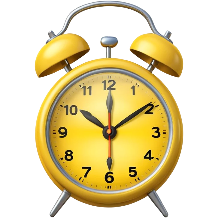 Generate a high-quality image of a generic yellow alarm clock with twin bells on top, classic shape, realistic color and shading, smooth gradient colors, no facial features, no brand marking


 emoji