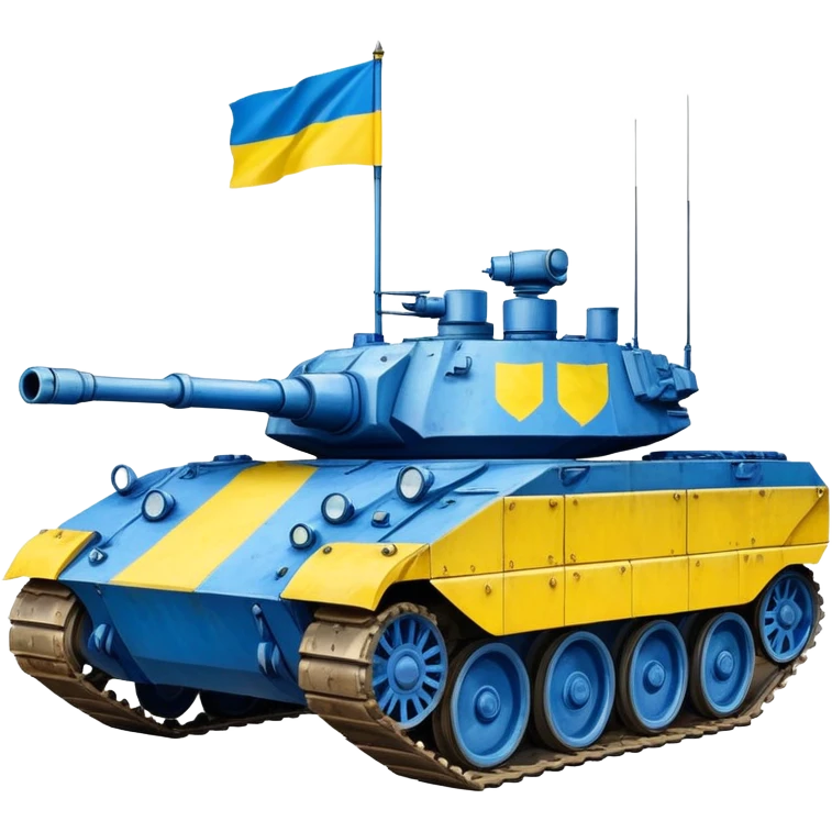 Tank with Ukrainian blue and yellow flag colors, military combat vehicle emoji