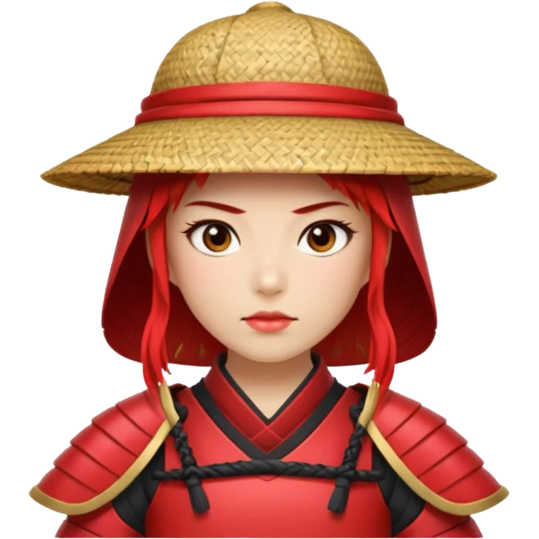 Samurai with straw hat, Warrior in red samurai armor, female, emoji