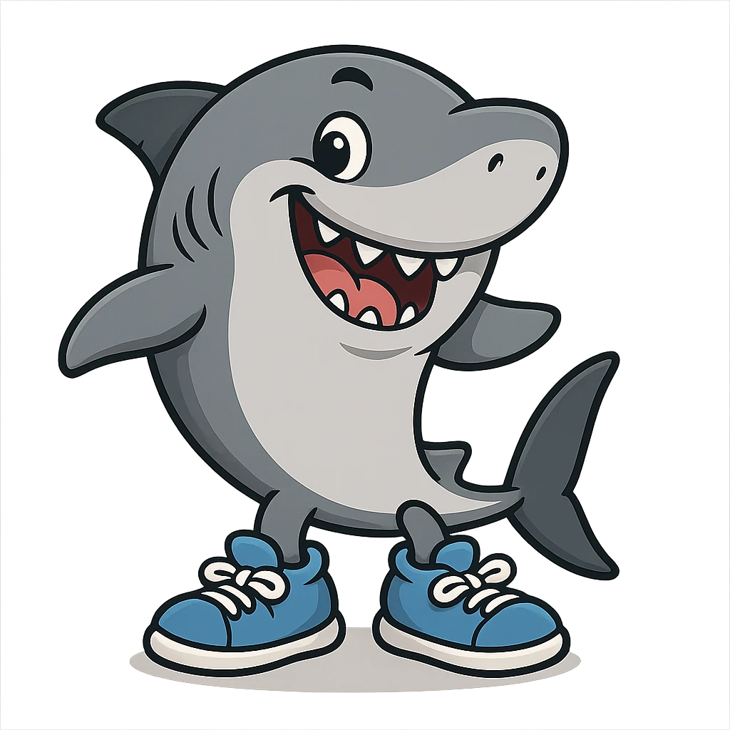 cartoonish shark with blue sports shoes emoji