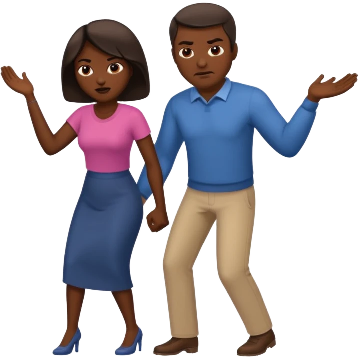 a man angrily moving his wife out the way she looks satisfied emoji