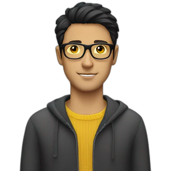 White man with yellow tinted glasses and black hair in a jumper emoji