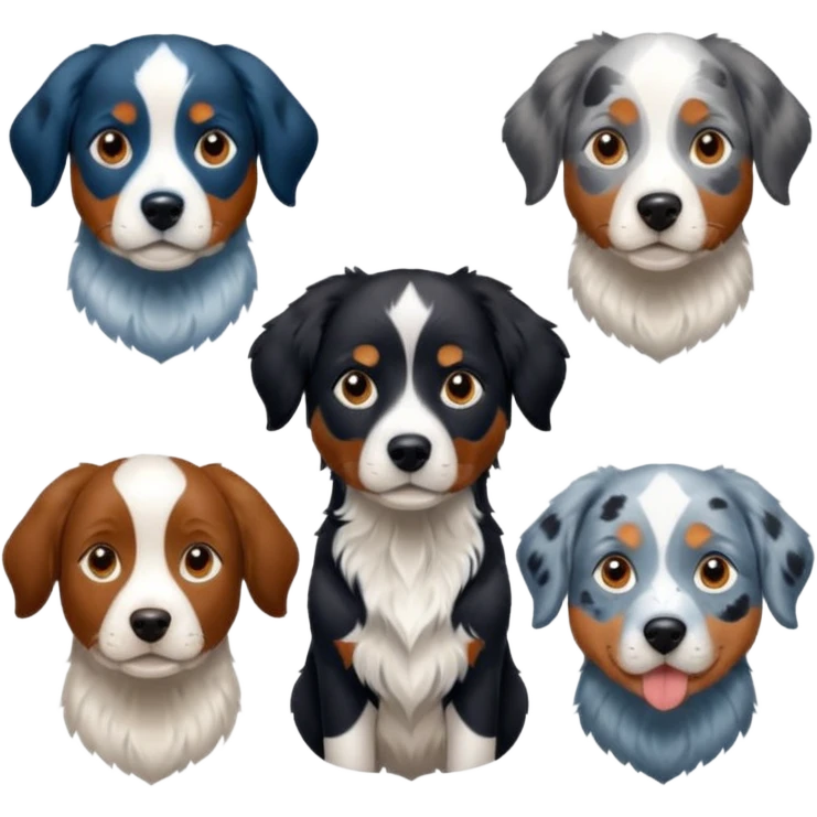 Un chien de chasse, épagneul breton, avec un labrador noir, et un berger Australien bleu merle. emoji