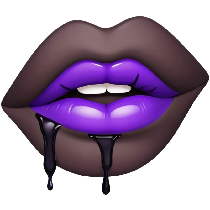 Lips with black lipstick with dark purple  drips emoji