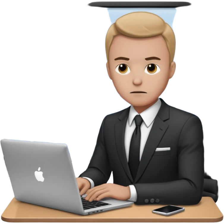persona de traje trabajado, mirada seria. concentrado en laptop emoji