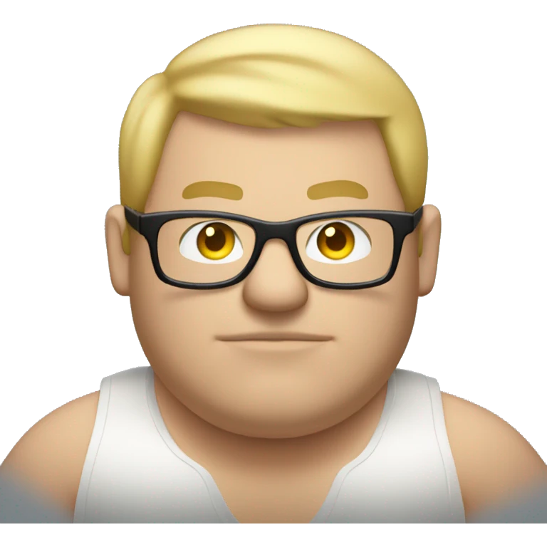 A fat guy with no shirt on with blonde hair and glasses typing on a keyboard  emoji