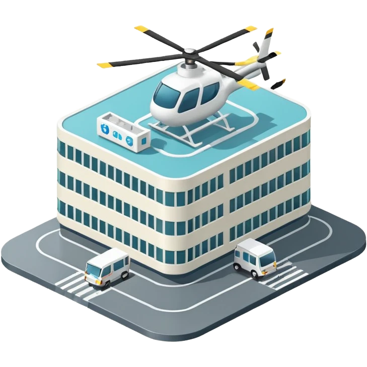 hospital isometric view building with heliport emoji