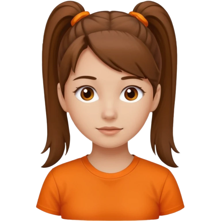 brown hair girl with ponytail and orange shirt older emoji