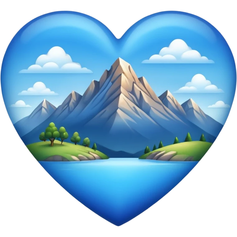 blue heart with a mountain landscape inside, apple emoji style emoji