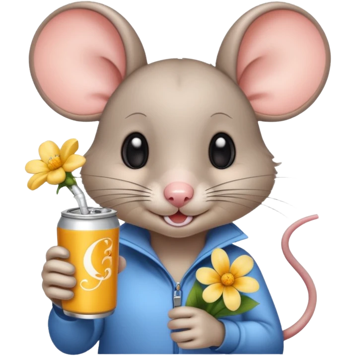 pretty mouse with flowers  drinking energy drink  emoji