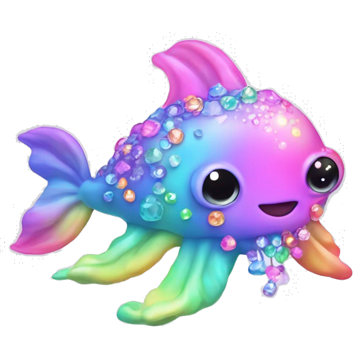 Kawaii pastel neon rainbow bedazzled sea creature emoji
