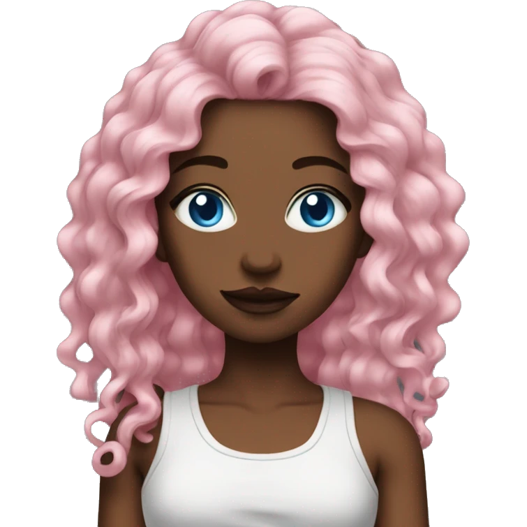 Long pink hair women with blue eyes black tank and tattoos emoji