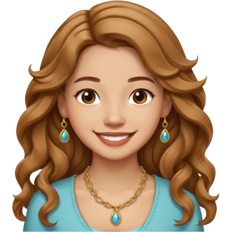 Please generate a portrait of a pretty girl with long, wavy, light brown hair., she's smiling. emoji
