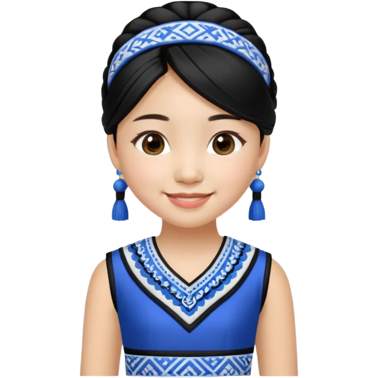 Make a hmong girl emoji in a blue, white, and black Hmong inspired dress emoji