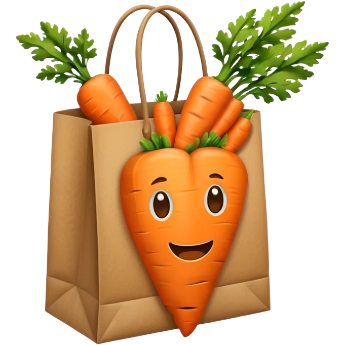 paper shopping bag with carrot inside. Transparent background emoji
