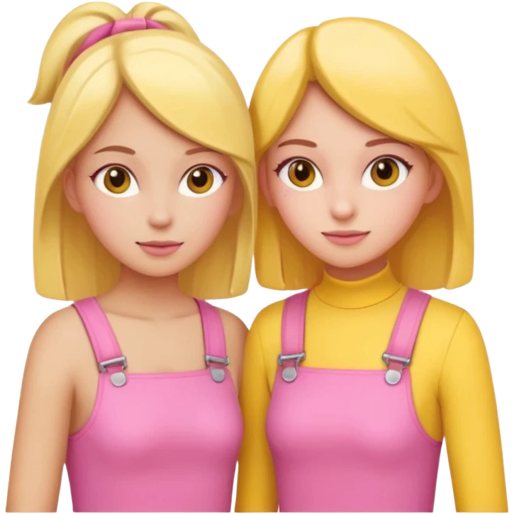 Two girl friends in pink and yellow are supporting each other emoji