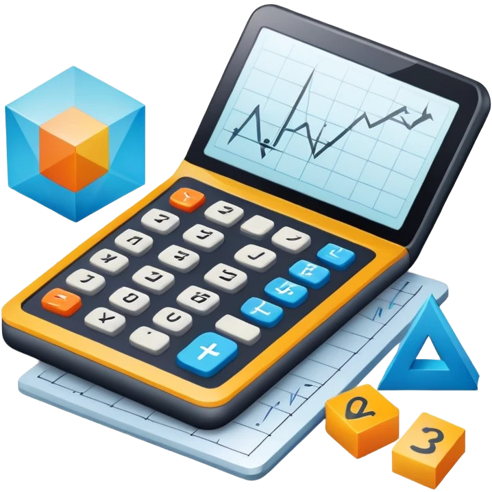 An icon featuring mathematical formulas, a calculator, and geometric shapes, symbolizing mathematics. The design includes a ruler, and a graph, representing the study of numbers, equations, and spatial relationships. Transparent background highlights the precision and logic of math. emoji