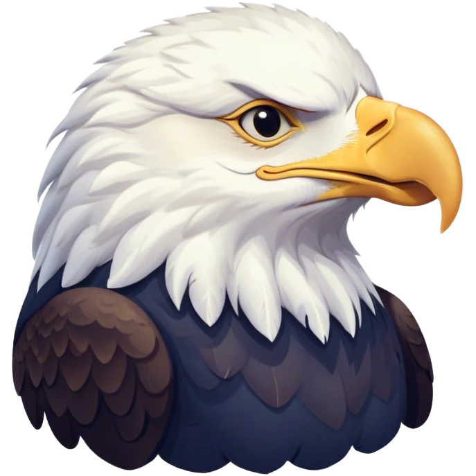 Meme-Worthy Cute Sleeping American Eagle Portrait Emoji, Head resting peacefully with a contented smile, showcasing a broad, stately form with eyes gently closed in serene slumber and a striking contrast of white head and dark body, Simplified yet adorably endearing features, highly detailed, glowing with a soft, drowsy majestic light, high shine, relaxed and utterly lovable, stylized with an air of playful laziness, soft glowing outline, capturing the essence of a sleeping American eagle that feels destined to become the next viral icon of adorable rest! emoji