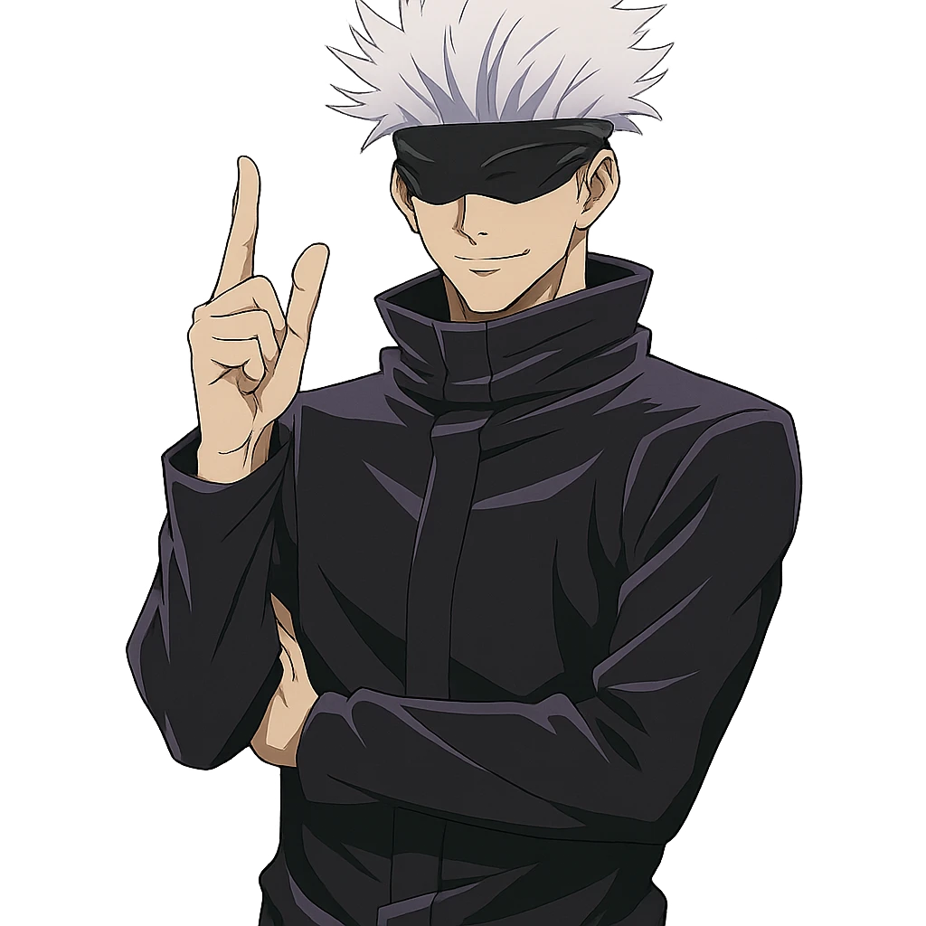 Satoru Gojo from Jujutsu Kaisen, white hair, blindfold, confident pose, anime style emoji
