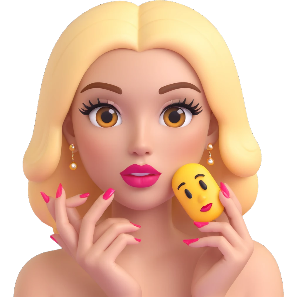 glamorous emoji with fake nails, long lashes, big lips, and full makeup emoji