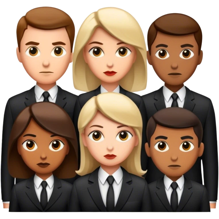 A group of secret intelligence agents in formal suits, with one being a woman and the rest being men. They appear serious, professional, and mysterious, working together as a team emoji