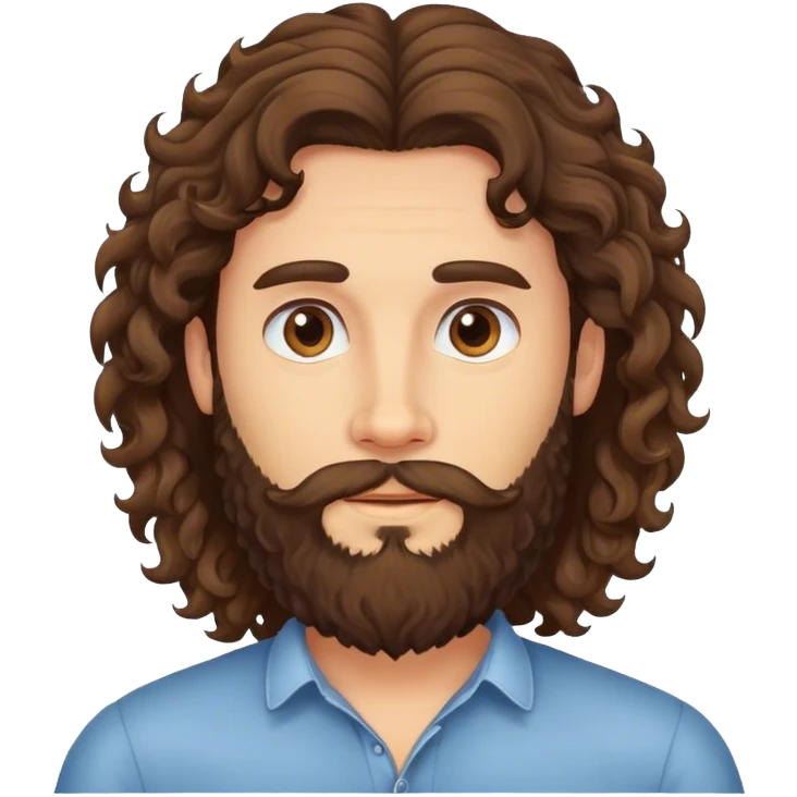 Long haired curly brunette man with beard emoji