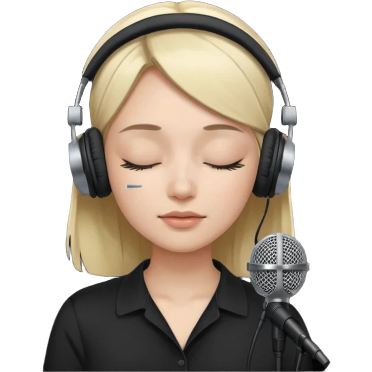 woman with closed eyes, headphones, and a microphone, smooth edges, peaceful mood emoji