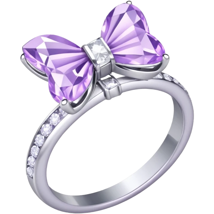 Silver diamond ring with a bow in light purple emoji
